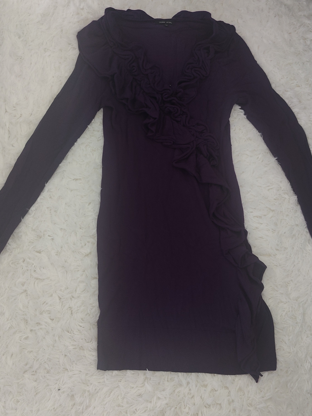 Women's Long Sleeve Ruffle Front Dress - Deep Purple